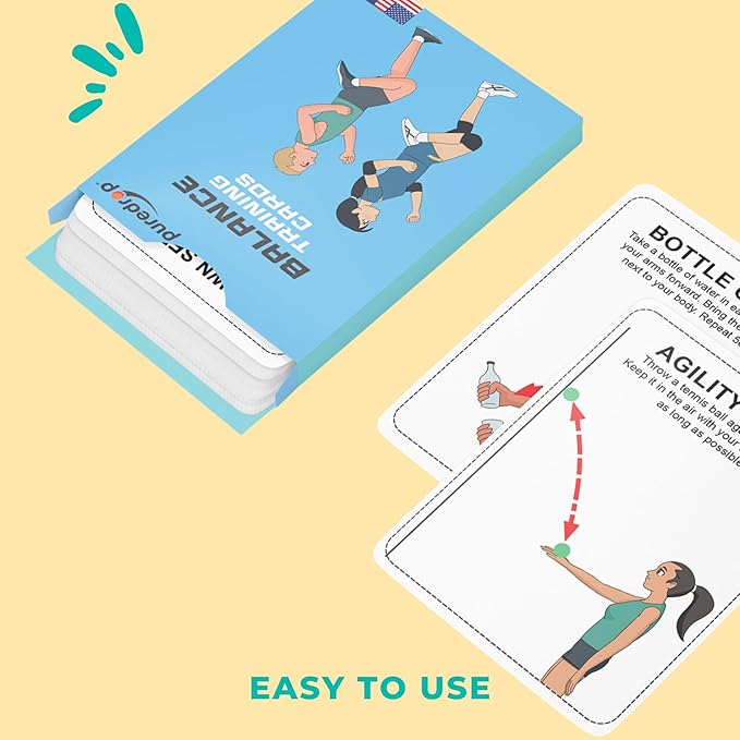 Balance Training Aid Cards: Great Training Drills for Better Stability and Movement. Core Strength Equilibrium Exercise Fitness Deck for Full-Body Exercises Balance Core Fitness