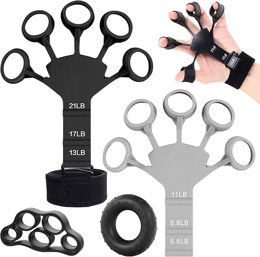 Grip Strength Trainer, Hand Grip Strengthener, Hand Gripper Strengthener, Jaw Exerciser, 6 Resistant Level Finger forearm strengthener Exerciser Kit