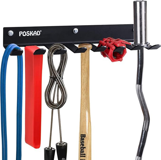 Poskad Multi-Purpose Gym Storage Rack,8 OR 12 Hook Heavy-Duty Steel Gym Organizer Wall Mount Hanger for Home and Pro, Gym Accessory Storage Resistance Bands,Jump Ropes,Lifting Belt,Barbells.