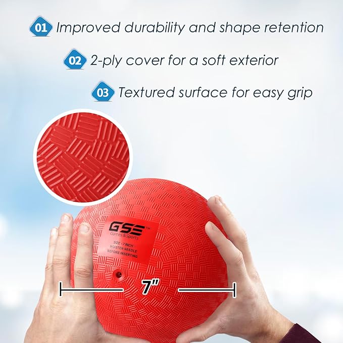 GSE Games & Sports Expert Inflatable Playground Balls, Kickball, Bouncy Dodge Ball, Handball. Great for 4 Square Ball Games, Gym, Yoga Exercises for Kids and Adults (7/8.5/10in, Several Colors Choice)