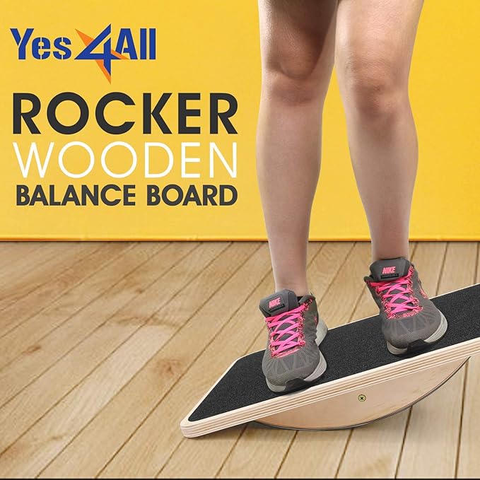 Yes4All Professional Rocker Balance Board for Physical Therapy | 17.5” Wooden Rocker Board for Balance & Rehabilitation Exercises