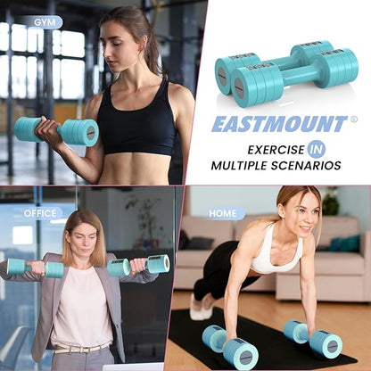 EAST MOUNT Adjustable Dumbbells Set Pair 2 4 6 8 10 Lbs Women Hand Weights 2-5 Lbs Each 6 in 1 Free Weights for Home Gym Exercise Training