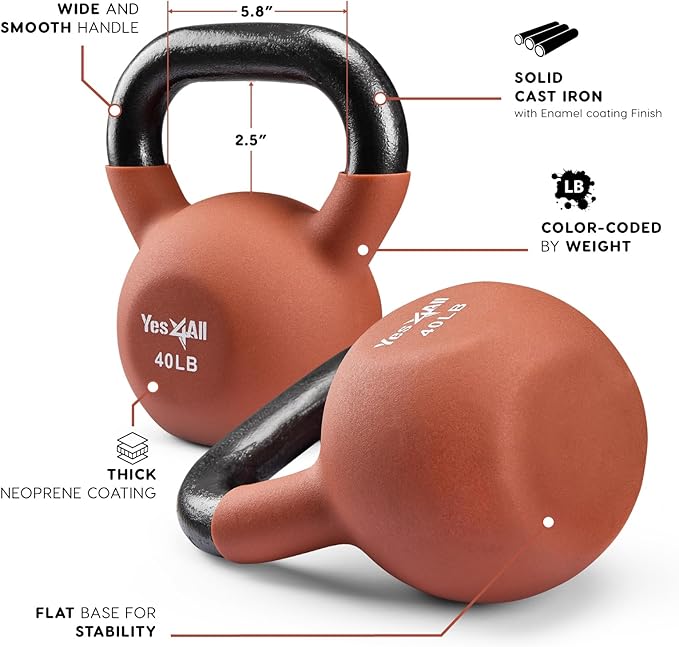 Yes4All Neoprene Coated/Adjustable Kettlebell & Kettlebell Sets - Hand Weights for Home Gym & Dumbbell Weight Set training