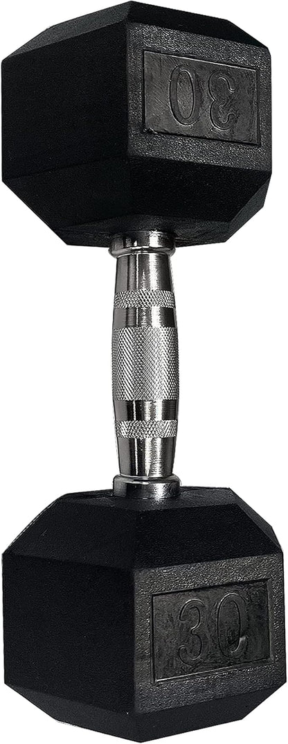 SINGLE Hex Rubber Dumbbell with Metal Handles Exercise