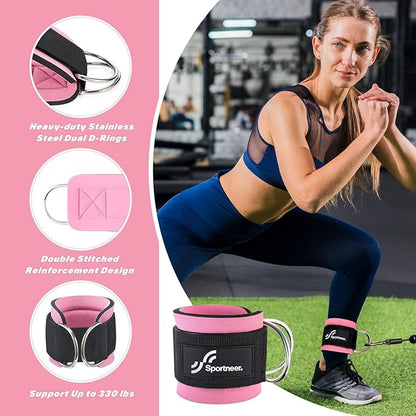 Sportneer Ankle Strap for Cable Machine: Adjustable Ankle Straps (Pair) for Leg Extensions, Booty Hip Abductors, Kickbacks, Glute Workouts in Home and Gym