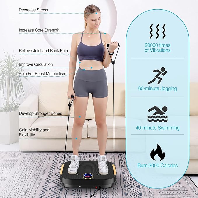 Vibration Plate Exercise Machine Whole Body Workout Vibrate Fitness Platform Lymphatic Drainage Machine for Weight Loss Shaping Toning Wellness Home Gyms Workout