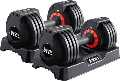 AOTOB 25/55 lbs (Pair) Adjustable Dumbbell Set, Dumbbells Adjustable Weight with Anti-Slip Fast Adjust Turning Handle, Dumbbell Sets Adjustable for Men and Women, Dumbbells Pair for Home Gym Exercise