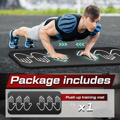 Push up Training Exercise Mat with Hand Placement Marks to Target and Train Muscle Groups 13.8 x 31.5 Inch Non Slip Portable Push up Pad Home Workout Equipment for Floor Muscle Exercise, Gift for Men