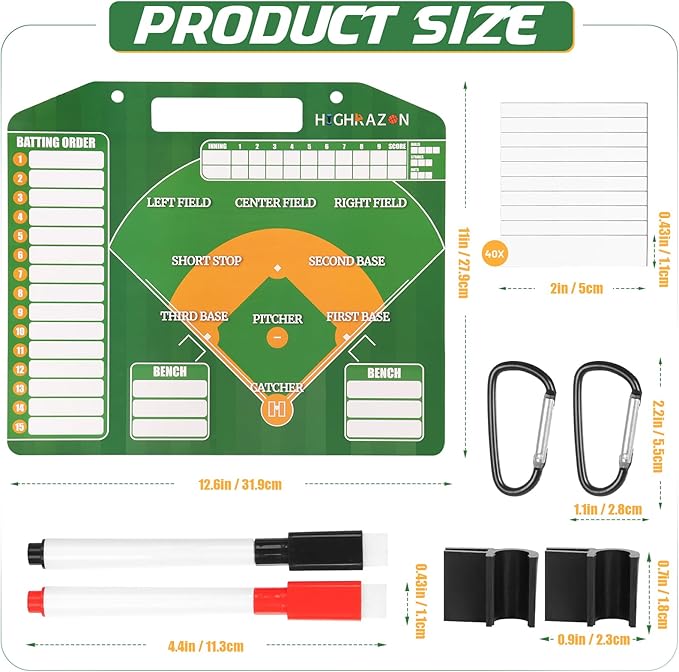 Magnetic Baseball Coach Clipboard, Dry Erase Coach Lineup Board, Premium Tactical Baseball Coaching Board with 40 Lineup Cards and Marker, Dugout Display Softball Coaching Accessories