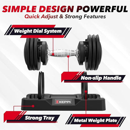 Keppi Adjustable Dumbbells Set, 25lb/55lb Dumbbells with Anti-Slip Metal Handle for Exercise & Fitness Fast Adjust Weight for Full Body Workout Fitness