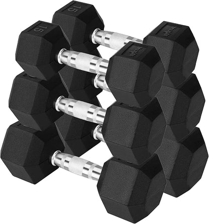 Yes4All Chrome Grip Encased Hex Dumbbells – Hand Weights With Anti-Slip 10-30 LBS Pair