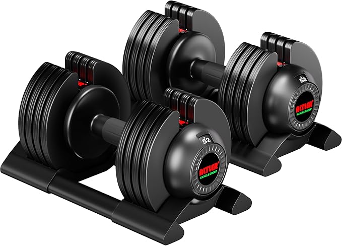 Adjustable Dumbbell, 2PCS 52lb Dumbbell Set with Tray for Workout Strength Training Fitness, Adjustable Weight Dial Dumbbell with Anti-Slip Handle and Weight Plate for Home Exercise