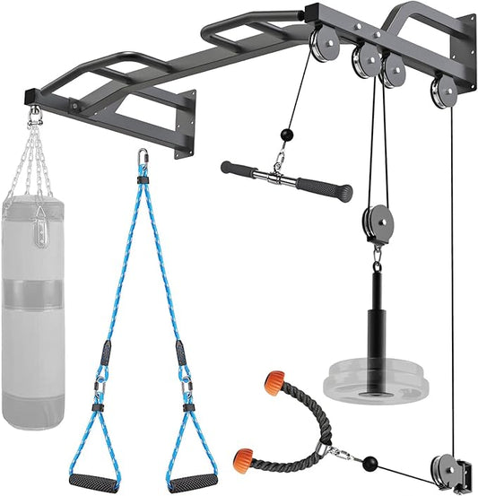 Kipika 48" Wall Mounted Multifunction Cable Pulley System Gym, 48" Wall Mounted Pull Up Bar, Cable Machine LAT Pulldown Attachments, DIY Home Gym Pulley Cable Machine Attachment System, Punching Bag Hanger