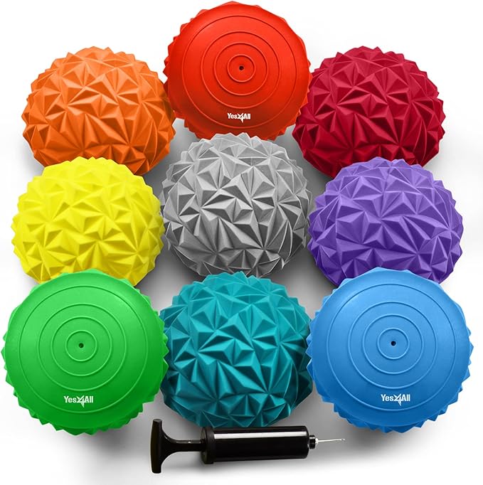 Yes4All Hedgehog Balance Pods for Exercise, Core Body Balancing, Balance Pods for Kids & Adults with Hand Pump - Set of 6