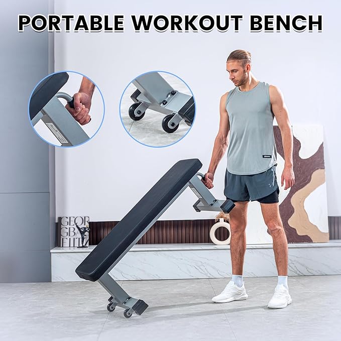 Flat Weight Bench Heavy Duty Fitness Bench For Weight Training, Home Gym Bench, Weightlifting and Strength Training, Upgraded Breathable Leathaire Bench Material