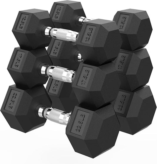 Hex Dumbbell Set, 3-100 lb Rubber Encased Exercise & Fitness Dumbbells, Weights Dumbbells Set of 2, Hand Weight for Strength Training (Single, Pair, Set)