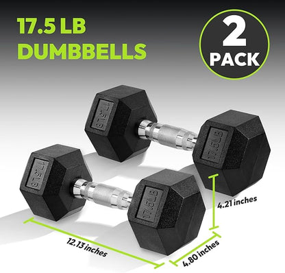 Hex Dumbbell Set, 3-100 lb Rubber Encased Exercise & Fitness Dumbbells, Weights Dumbbells Set of 2, Hand Weight for Strength Training (Single, Pair, Set)