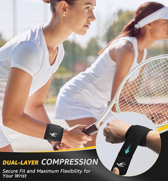 HiRui 2 PACK Wrist Compression Strap and Wrist Brace Sport Wrist Support for Fitness, Weightlifting, Tendonitis, Carpal Tunnel Arthritis, Pain Relief-Wear Anywhere-Unisex,Adjustable