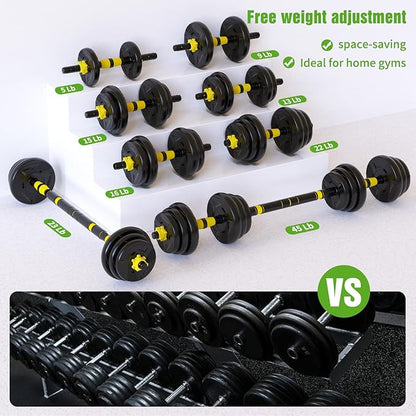 Adjustable Dumbbell Set, 44/66 lb Free Weight Dumbbell Barbell Set with Connectors, Converts to Barbell, for Home Gym Exercise, Women's and Men's Fitness Gear