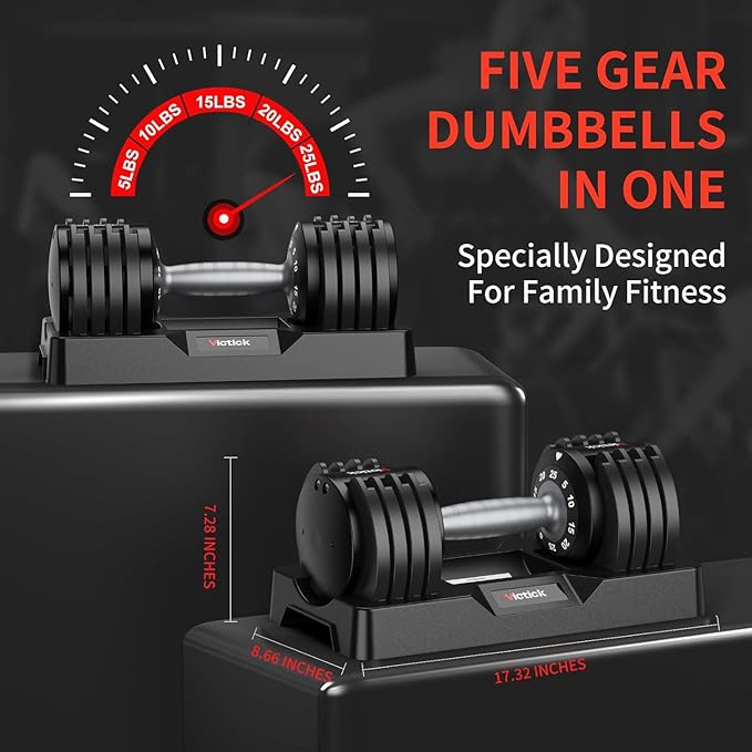 Adjustable Dumbbell Set 25LB Pair, Home Gym Weights with Non-Slip Handle, 5 in 1 Adjustable Dumbbells for Exercise and Full Body Strength Training