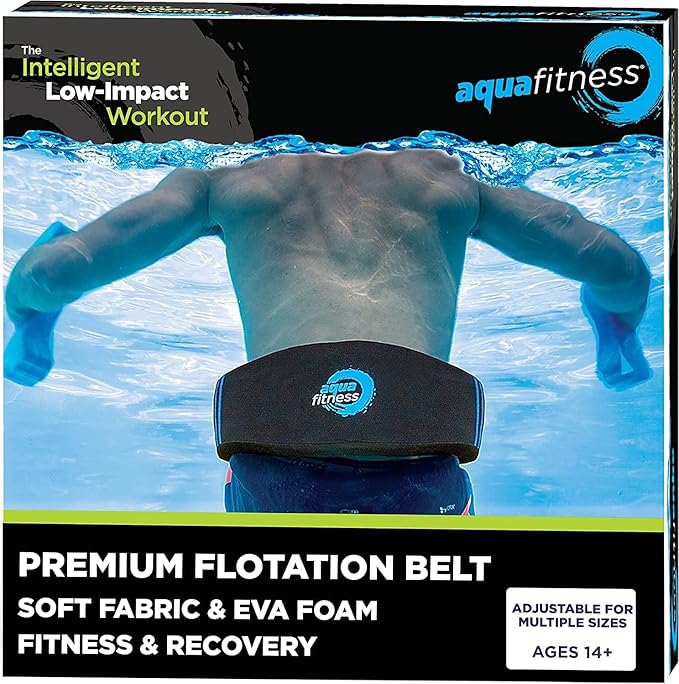 Aqua LEISURE New Aqua Water Fitness Deluxe Flotation Belt – Adult Aquatic Swim Belt for Water Aerobics and Other Pool Exercise – Black/Blue, (AZF21363) (Packaging may vary)