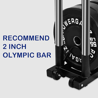 Signature Fitness Horizontal Plate and Olympic Bar Rack Organizer with Steel Frame and Transport Wheels