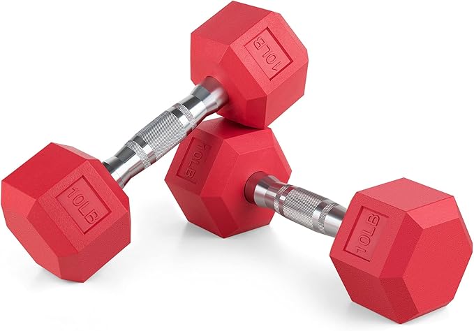 Portzon 8 Colors Options Compatible with Set of 2 Rubber Dumbbell Weight, 5-50 LB, Anti-Slip, Anti-roll, Hex Shape