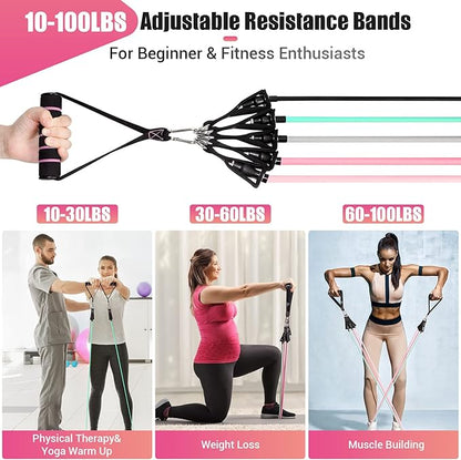 Resistance Bands with Handles for Women, 5 Level Exercise Bands Workout Bands for Physical Therapy, Yoga, Pilates, Door Anchor, Storage Pouch