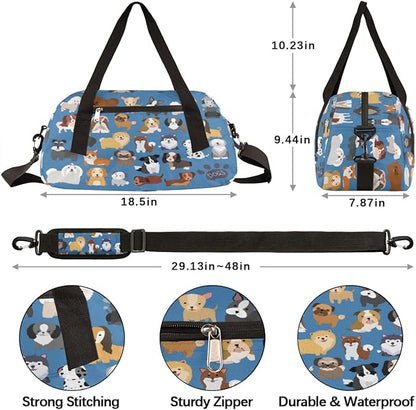 Animal Dog Paw Print Footprint Gym Bag for Women Men, Small Travel Duffel Bag for Sports Getaway Overnight Bag Lightweight Weekender Bags Workout Bag Dance Bag for Boys Girls Kids Teens