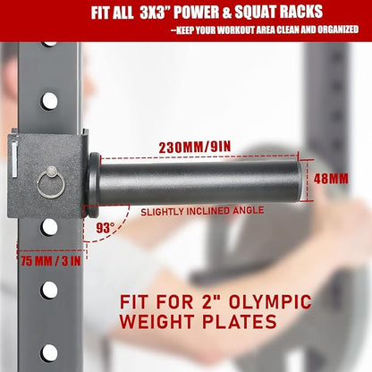 SYL Fitness Olympic Weight Plates Holder Power Rack Attachment Weights Storage Rack, Fit 2x2 & 3x3 inch Square Tube