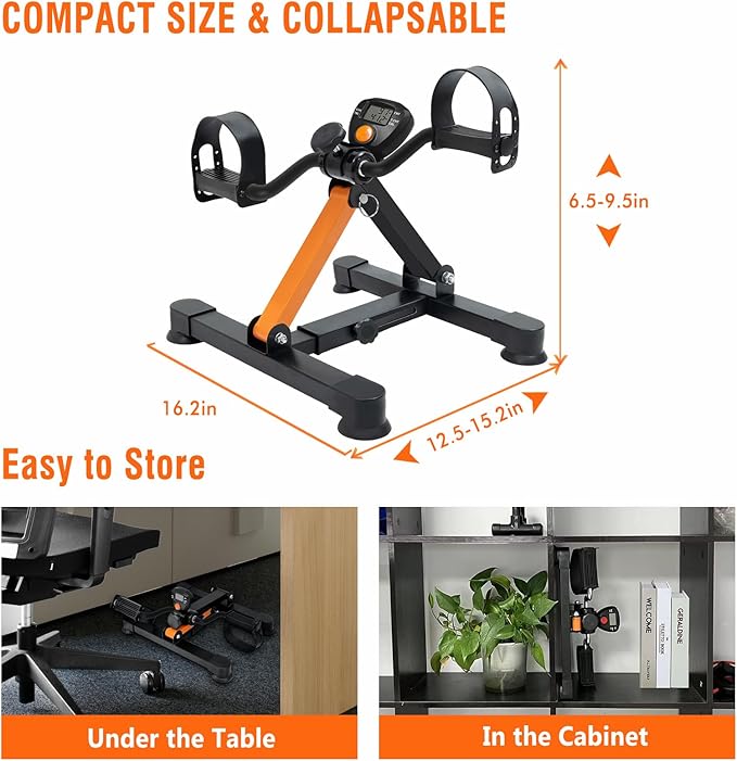 Under Desk Exercise Bike, Pedal Exerciser With Adjustable Heights, Foldable Cycle Bike for Office, Portable Peddler Exerciser for Seniors with Display, Fitness Exerciser for Arm & Leg Workout