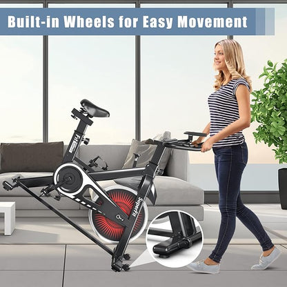 Indoor Cycling Bike, Exercise Bike w/Resistance Adjustment, Stationary Fitness Machine w/Comfortable Seat Cushion, Silent Belt Drive, Phone Holder, Fitness Training Bike for Home Gym