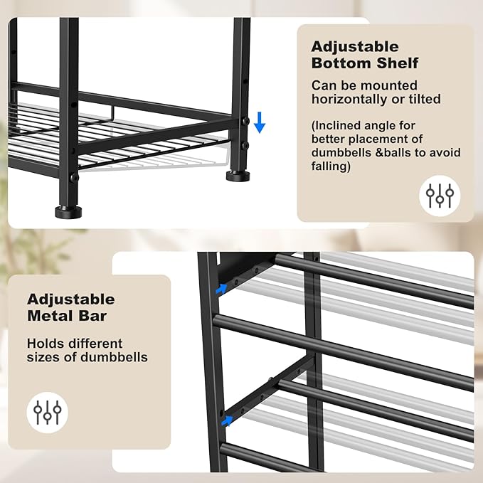 Dumbbell Rack, Home Gym Storage for Dumbbells Kettlebells