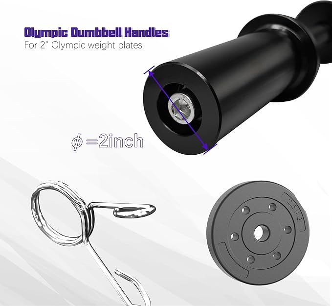 16" Loadable Olympic Dumbbell Handle with 150LB Weight Capacity - Fits 2-inch Olympic Plates - Comes with 2 Pairs of Spring Coils - Ideal for Fitness and Exercise