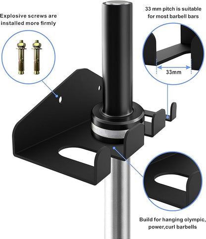 Barbell Storage Rack, Vertical Hanging Barbell Rack, Heavy Duty Wall Mounted Barbell Holder, Olympic Wall Mount Barbell Holder Space Saving Bar Holder Suitable for Garage, Gym, Home Fitness