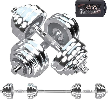 VIVITORY Fitness Dumbbells Set, Adjustable Weight Sets up to 44/66Lbs, with Metal Connecting Rod Used As Barbell, Chromed Weights, Hardcover Gift Box, Home Gym Work Out Training Equipment