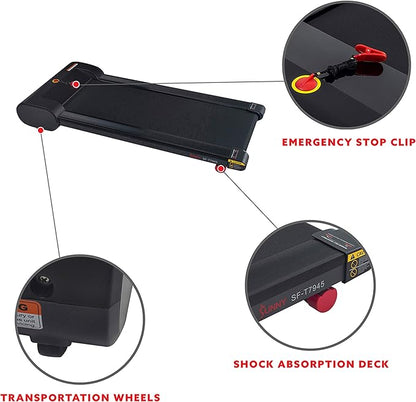 Sunny Health & Fitness Slim Under Desk Walking Compact Treadpad Treadmill with Remote Control, LCD Display, Optional SunnyFit App Enhanced Bluetooth Connectivity