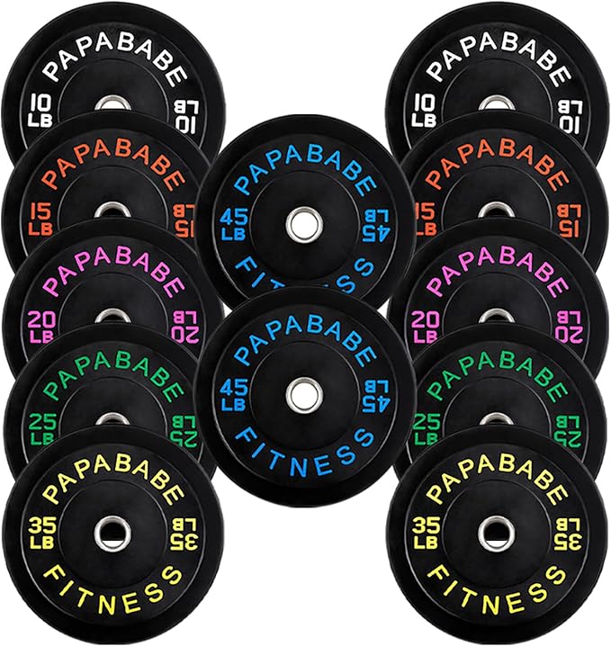 Papababe Bumper Plates, 2 Inch Olympic Weight Plates with Steel Hub Rubber Weights Plates for Weightlifting and Strength Training, Single, Pair & Set