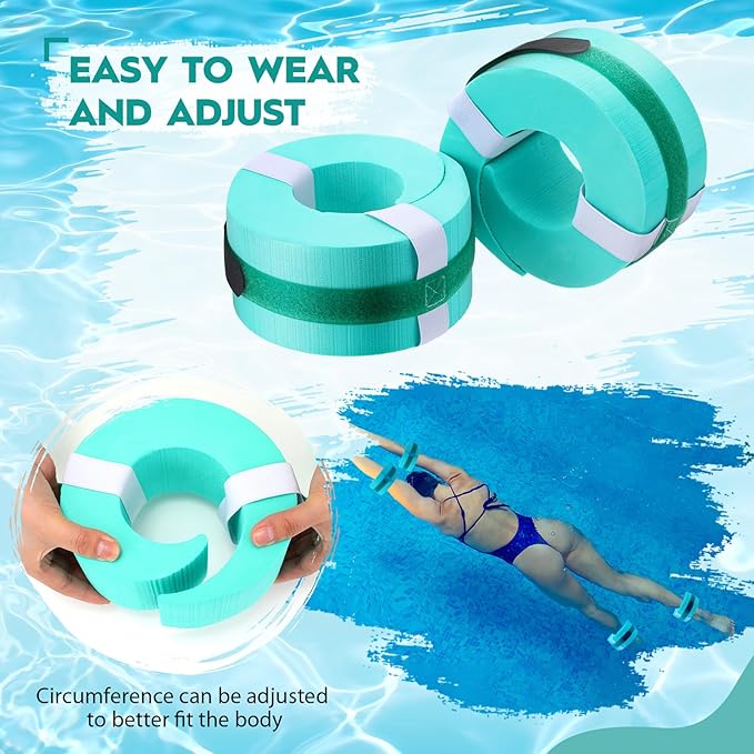 2 Pcs Foam Swim Aquatic Cuffs Equipment Water Aerobics Float Ring with Detachable Hook and Loop Fastener Fitness Workout Set for Swimming Fitness Training Pool Exercise