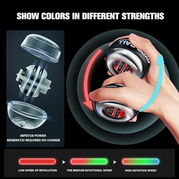 Wrist Trainer Ball Auto-Start Wrist Strengthener Gyroscopic Forearm Exerciser Gyro Ball for Strengthen Arms, Fingers, Wrist Bones and Muscles