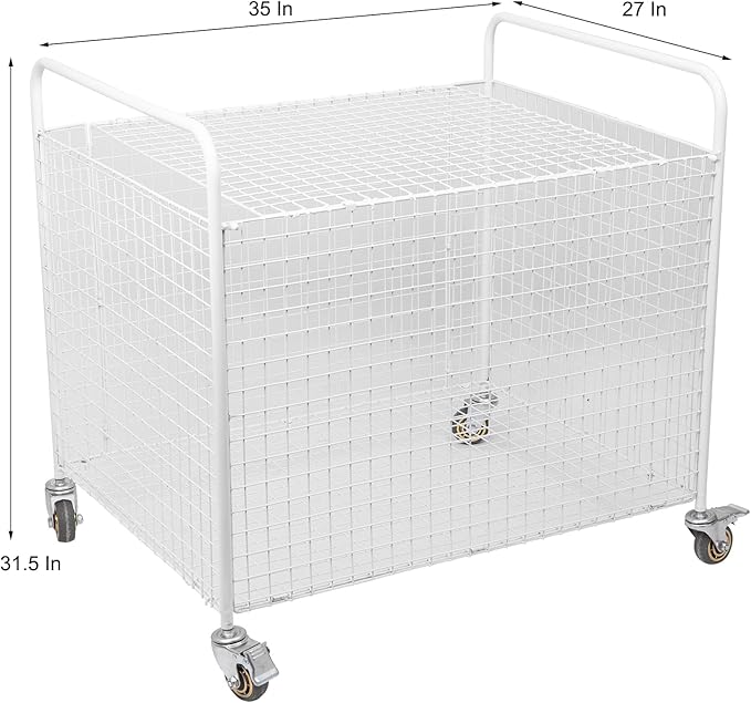 Metal Basketball Rolling Cart Sports Equipment Storage Wheel Basket White Athletic Portable Lockable Cage Raised Handle Gym Home Garage School Court Field Football Soccer Ball Volleyball Bat