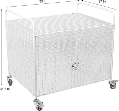 Metal Basketball Rolling Cart Sports Equipment Storage Wheel Basket White Athletic Portable Lockable Cage Raised Handle Gym Home Garage School Court Field Football Soccer Ball Volleyball Bat