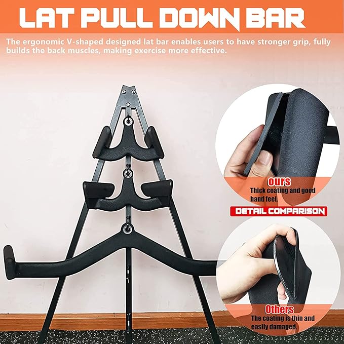 Lat Pulldown Attachments Set, Cable Machine Accessories for Back Strength Training, Ergonomic Grip, T-Bar V-Bar Back Workout Equipment with Ergonomic Handles, Fits Lat Pull Down Bar