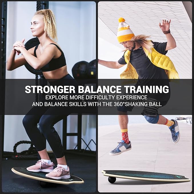 Sportneer Balance Board - 7 Modes Wobble Board with Adjustable Stoppers - Exercise Balancing Stability Trainer for Improve Balance, Surf Trainer & Physical Therapy - Roller and 2.8'' Ball Included