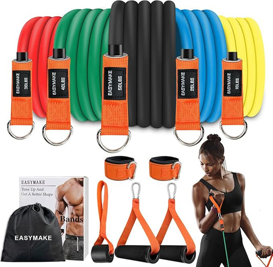 Resistance Bands, Exercise Bands with Handles, Door Anchor and Ankle Straps, 150/240/300/360LBS Workout Bands for Working Out Strength Training, Physical Therapy, Shape Body, Yoga, Home Gym