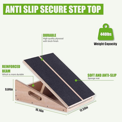 Slant Board for Calf Stretching - Adjustable Slant Board for Squat Professional Heavy Duty Wooden Incline Board Calf Strecher for Foot Ankle, Achilles, Extra Side-Handle Design for Portability