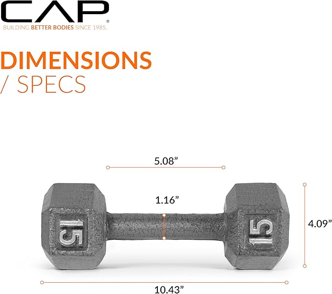 CAP Barbell Cast Iron Hex Dumbbell, Single, 15 lb