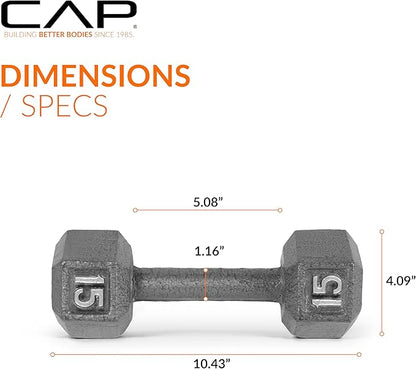 CAP Barbell Cast Iron Hex Dumbbell, Single, 15 lb