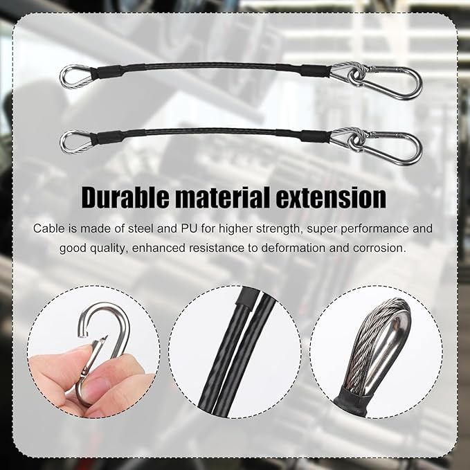 2pcs 10" Gym Extension Cable, Fitness Extension Cable Compatible with Bowflex, Home Gym Machine Accessories Replacement with Carabiner, for Leg Extension, LAT/Tricep Pull Down (1 Pair)