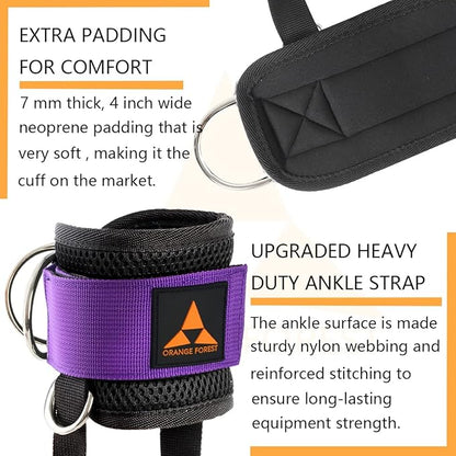 Ankle Strap for Cable Machine (Pair) Adjustable Comfort 4 D-Rings,